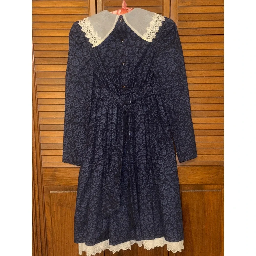 Vintage Bonnie Jean Union Made USA Girls Size 16 Navy Lace Party Holiday Dress